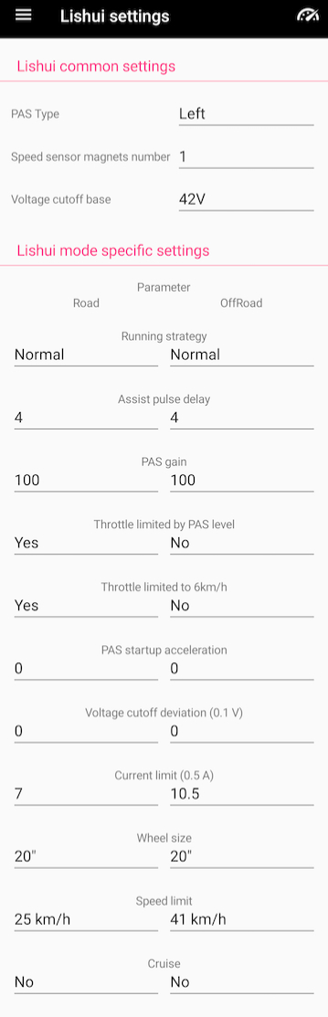 RadRunner EggRider Lishui settings