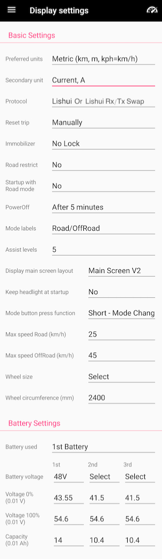 RadWagon EggRider Display settings