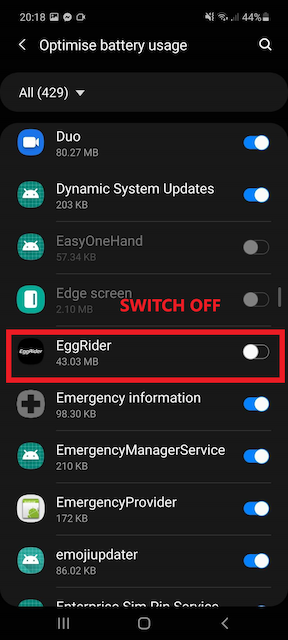 EggRider app allow background samsung step 5