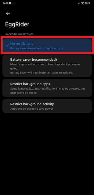 EggRider app allow background step 3