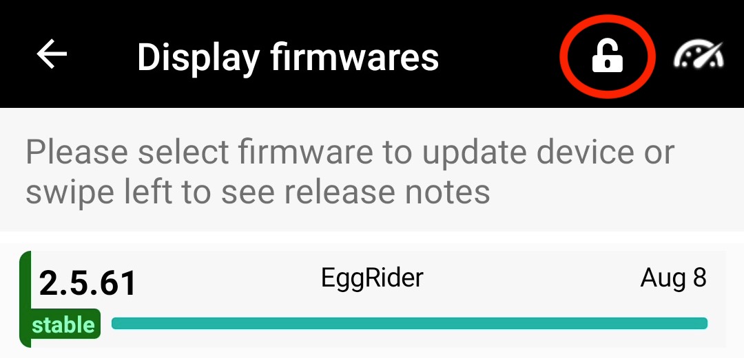 EggRider fw update unlock button
